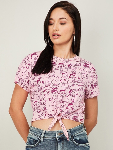 

Ginger by Lifestyle Women Pink Printed Pure Cotton T-shirt