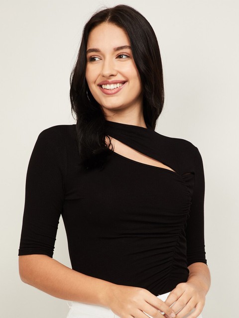 

Ginger by Lifestyle Women Black Choker Neck Fitted Top