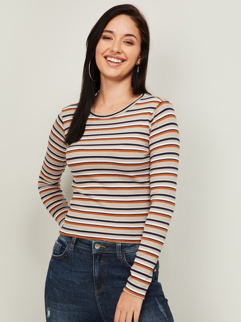 

Ginger by Lifestyle Beige Striped Fitted Top