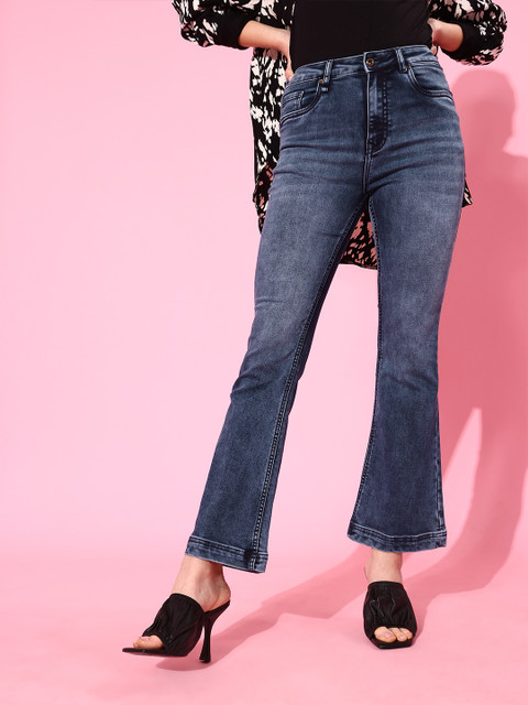 

Roadster Women Blue High-Rise Flared Cropped Stretchable Jeans