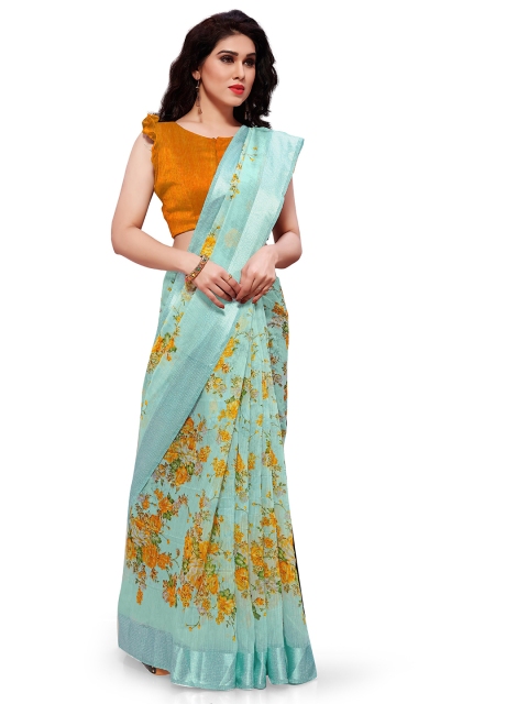 

KALINI Green & Mustard Floral Printed Saree