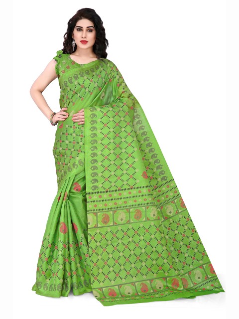 

KALINI Green & Multicoloured Paisley Printed Art Silk Saree