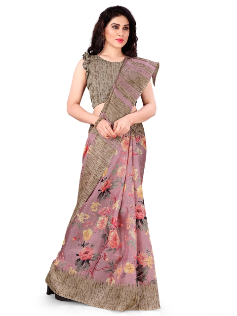 

KALINI Peach-Coloured & Beige Floral Art Silk Bagh Designer Saree