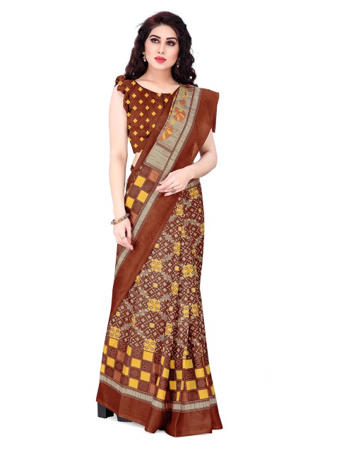 

KALINI Rust & Yellow Geometric Printed Art Silk Saree