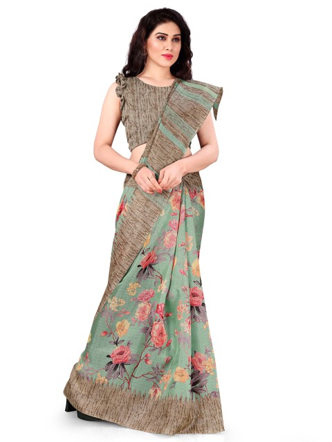 

KALINI Green & Beige Floral Art Silk Saree
