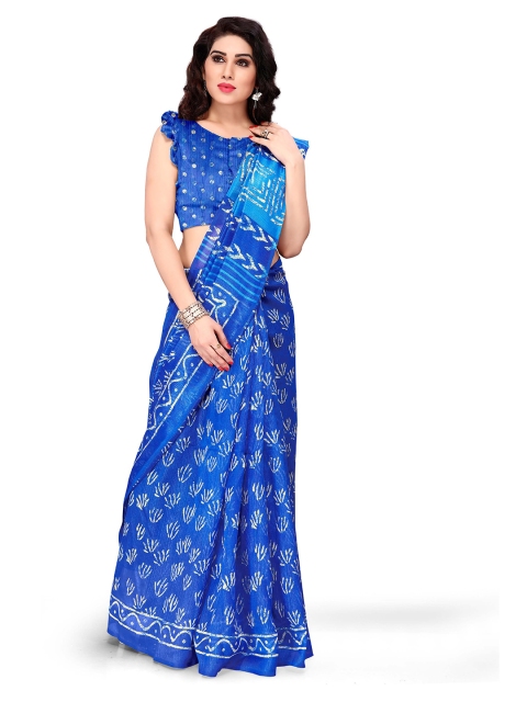 

KALINI Blue & White Batik Art Silk Designer Saree