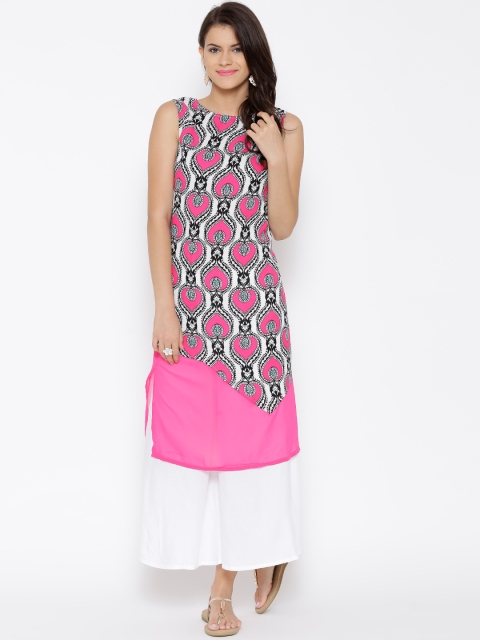 

AKKRITI BY PANTALOONS Pink Polyester Printed Kurta