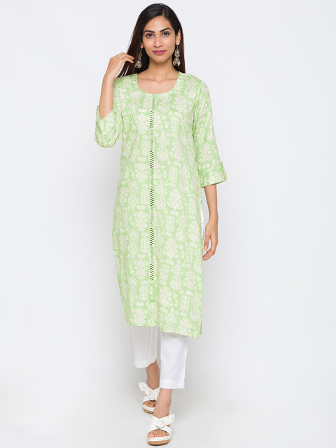 

TANKHI Women Green Printed Kurta