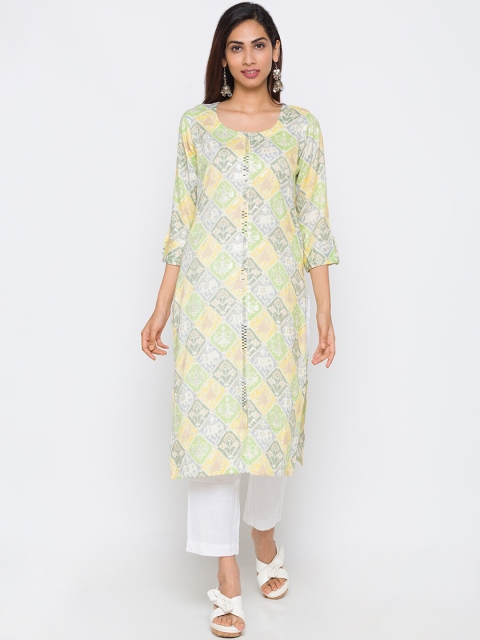 

TANKHI Women Multicoloured Floral Printed Thread Work Kurta, Multi