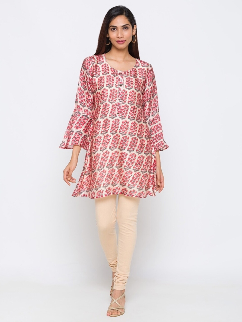 

TANKHI Red & Beige Ethnic Motifs Printed Flared Sleeves Kurti