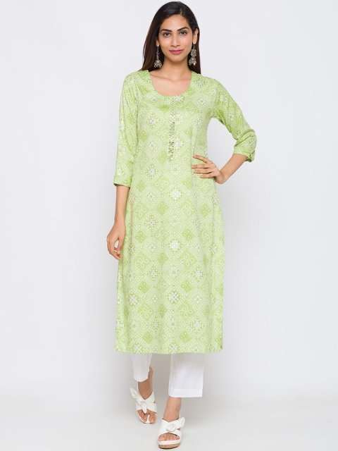 

TANKHI Women Green Ethnic Motifs Embroidered Mirror Work Kurta