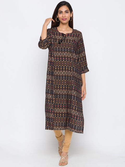 

TANKHI Women Black & Brown Printed Kurta
