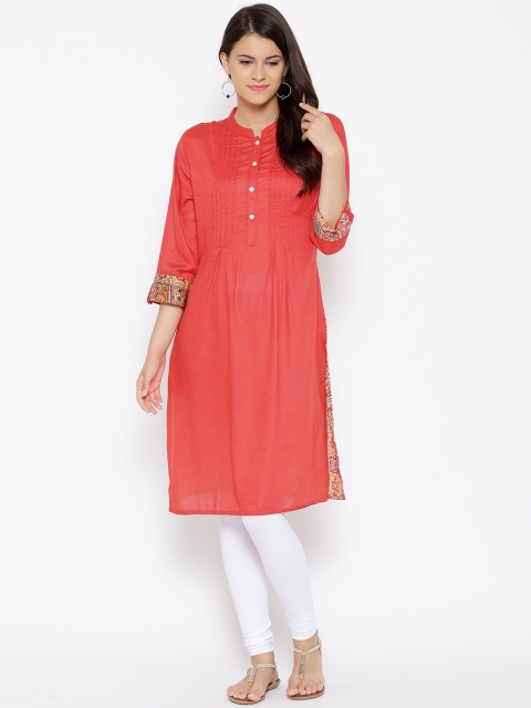 

RANGMANCH BY PANTALOONS Women Red Printed Back Straight Kurta