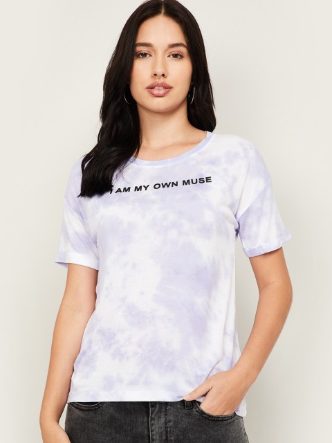 

Fame Forever by Lifestyle Women Purple Tie & Dye Printed Drop-Shoulder Sleeves T-shirt