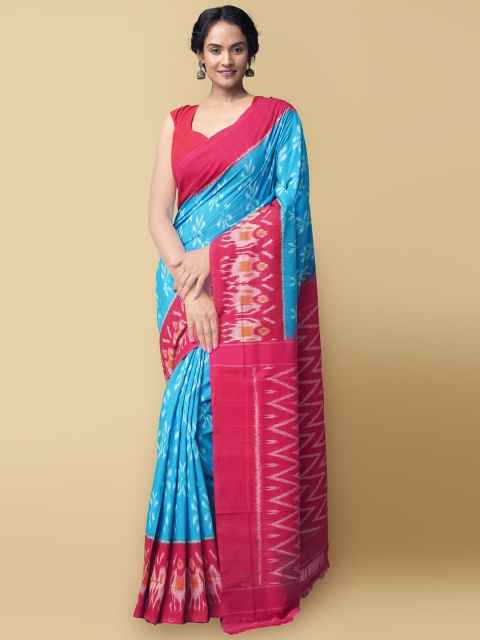

Unnati Silks Blue & Pink Pure Cotton Pochampally Saree