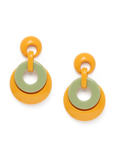 

Blisscovered Yellow & Olive Green Circular Drop Earrings