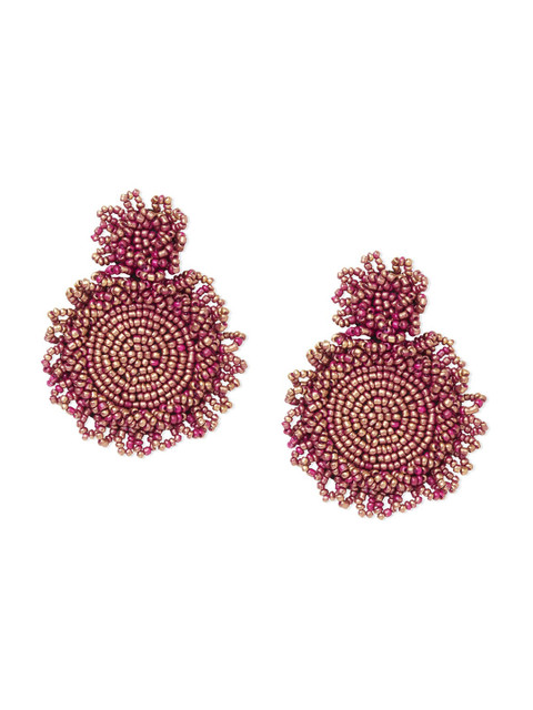 

Blisscovered Gold-Toned Maroon Beaded Contemporary Drop Earrings