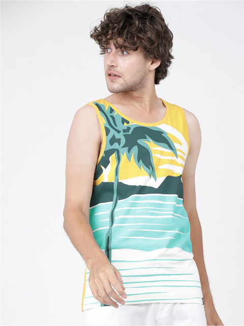 

LOCOMOTIVE Men Yellow & Sea Green Printed Tropical T-shirt