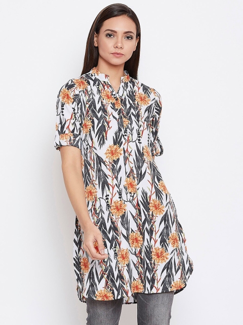 

Ruhaans Orange & Black Mandarin Collar Printed Tunic