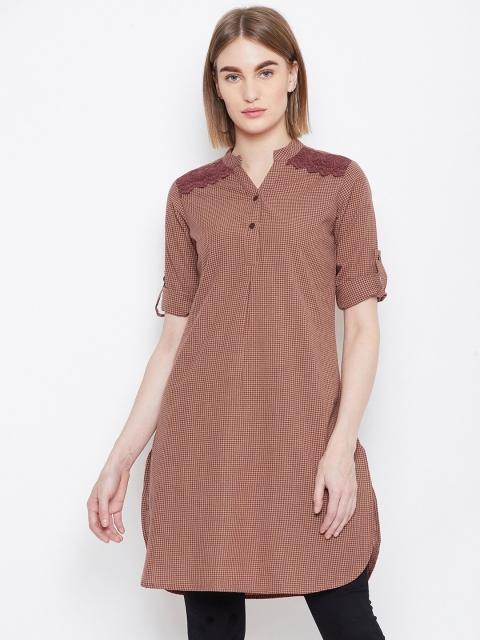 

Ruhaans Brown Mandarin Collar Checked Tunic