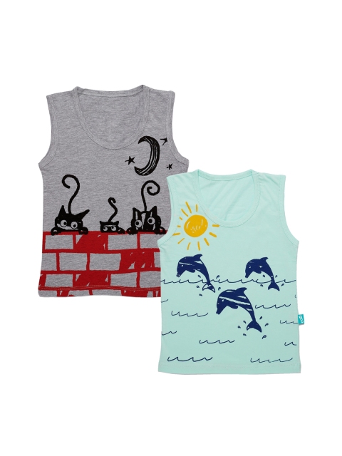 

You Got Plan B Boys Pack Of 2 Printed Pure Cotton Innerwear Vests VB-Leap: 2-4-, Grey