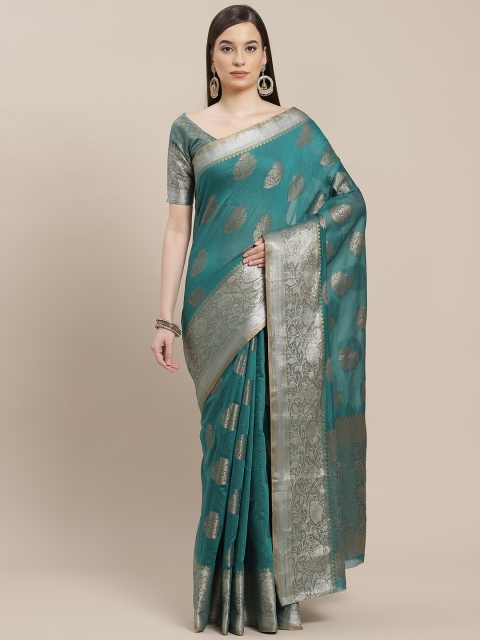 

SHANGRILA Green & Golden Woven Design Art Silk Saree
