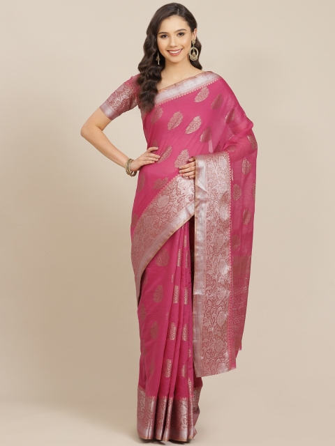 

SHANGRILA Pink & Golden Zari Woven Design Saree
