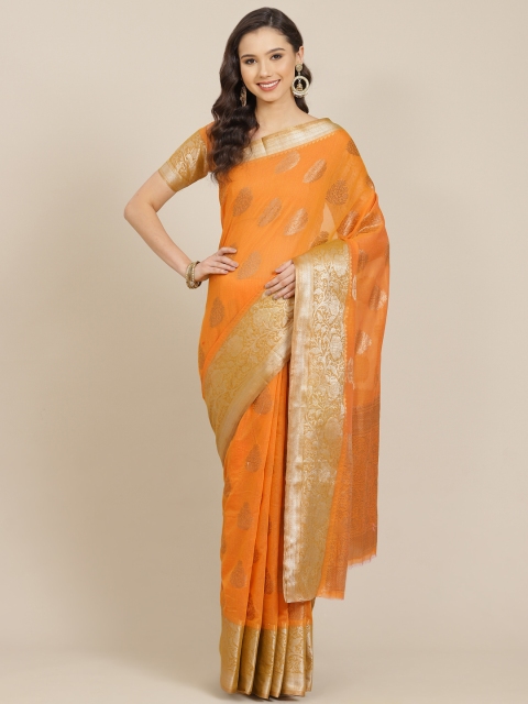 

SHANGRILA Mustard Yellow & Golden Zari Woven Design Saree