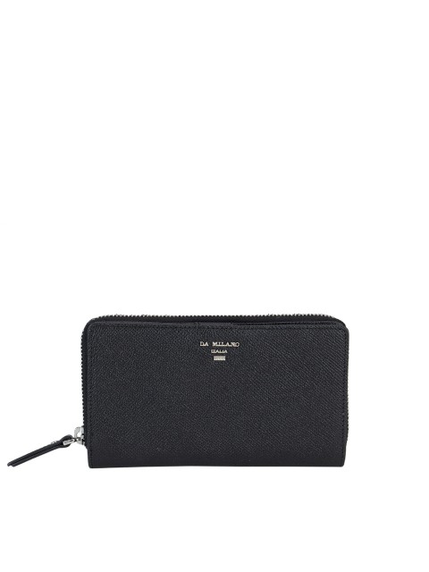 

Da Milano Women Black & Gold-Toned Leather Zip Around Wallet