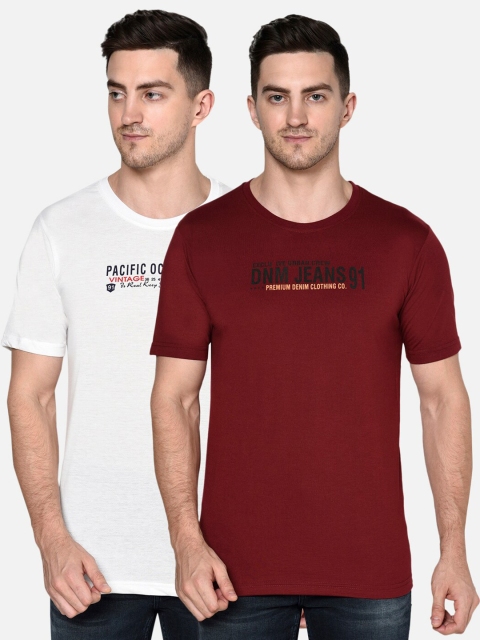 

ELEGANCE Men Maroon & White Set of 2 Typography Printed T-shirt