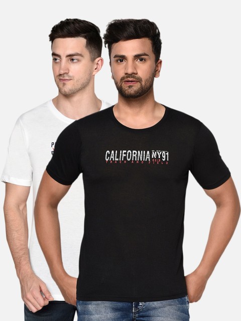 

ELEGANCE Men White & Black Set of 2 Typography Printed T-shirt