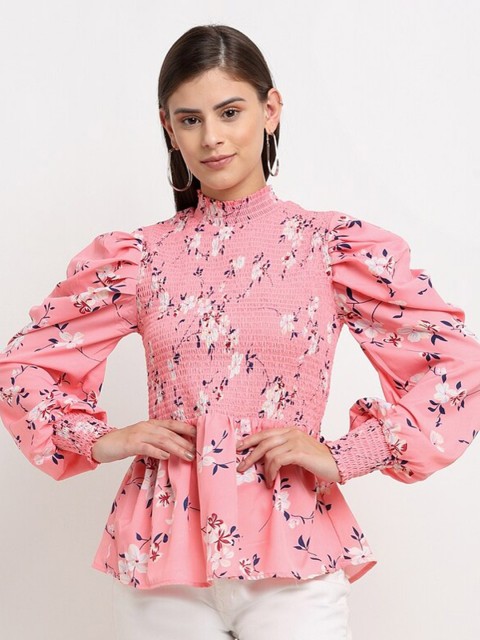 

emeros Pink & White Floral Crepe Regular Top