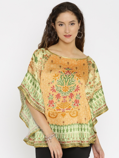 

Indian Ink Women Peach-Coloured Printed Kaftan Top