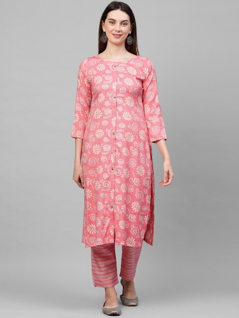

FASHOR Women Pink Ethnic Motifs Printed Kurta with Trousers