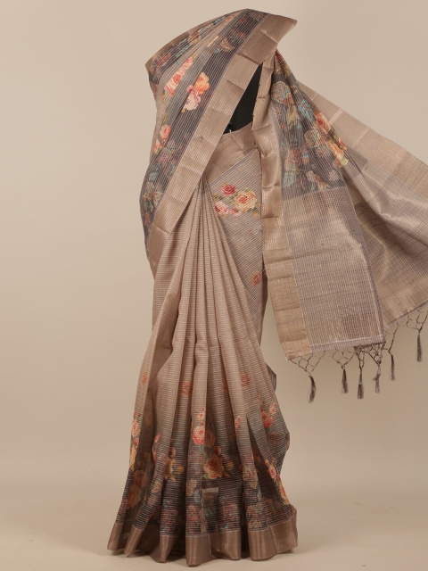 

Pothys Tan & Red Floral Zari Pure Silk Saree
