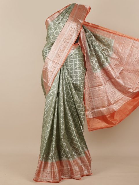 

Pothys Green & Peach-Coloured Pure Silk Tussar Saree
