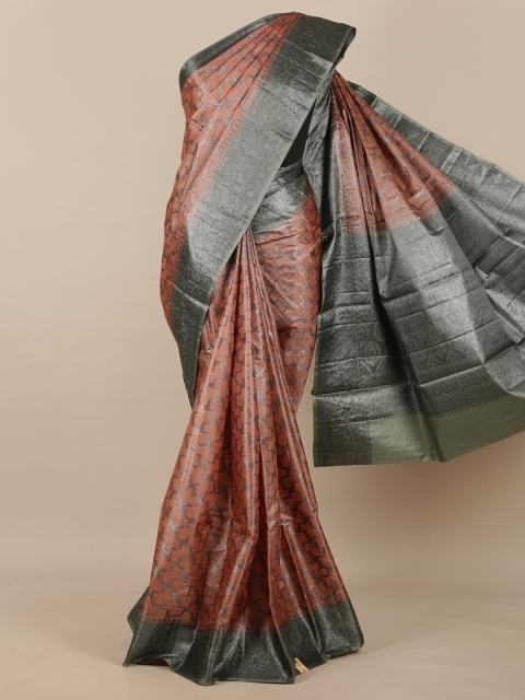 

Pothys Orange & Grey Zari Pure Silk Tussar Saree