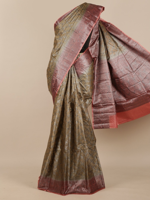 

Pothys Tan & Pink Zari Pure Silk Tussar Saree