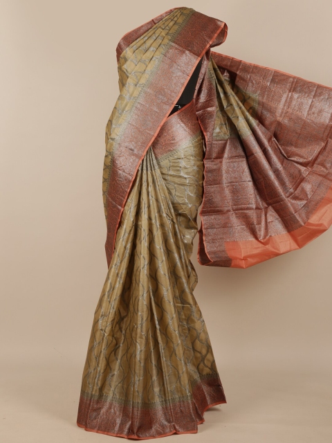 

Pothys Tan & Peach-Coloured Pure Silk Tussar Saree