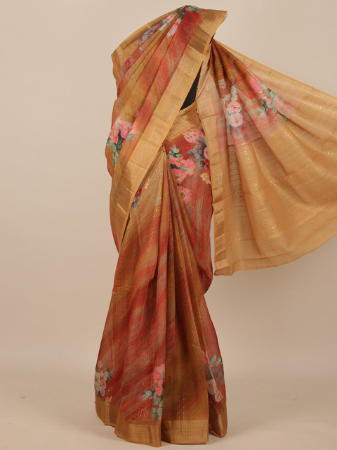 

Pothys Tan & Red Floral Printed Pure Silk Saree