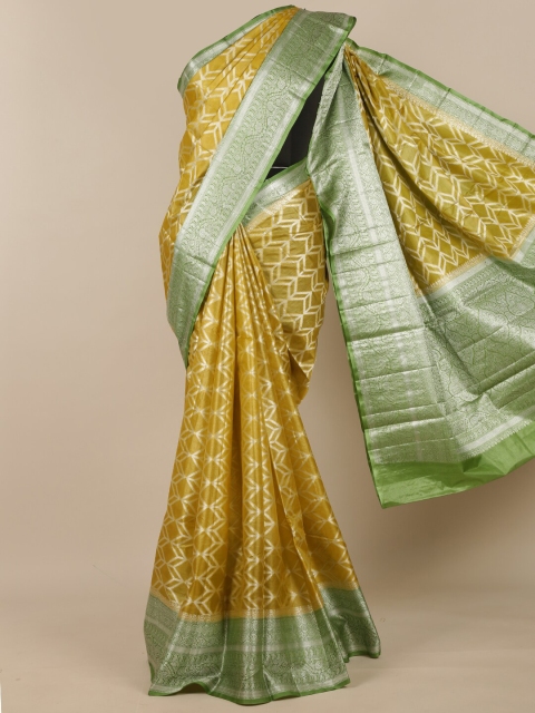 

Pothys Yellow & Green Ethnic Motifs Zari Woven Design Pure Silk Tussar Saree
