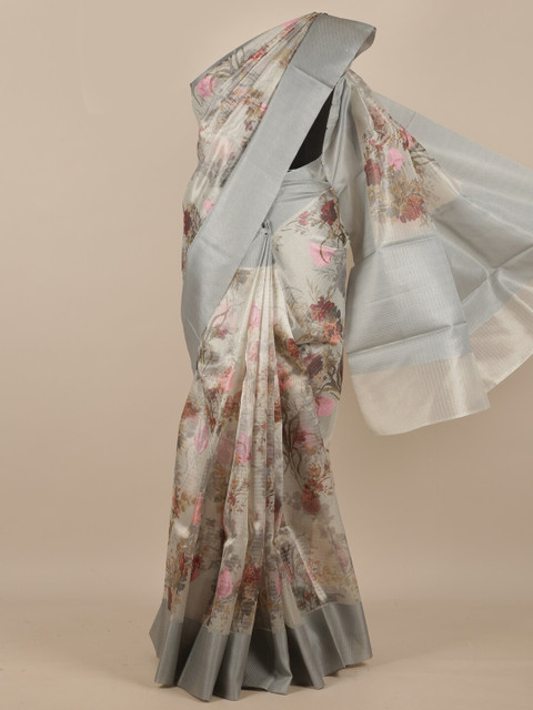 

Pothys Grey & Pink Floral Pure Silk Saree