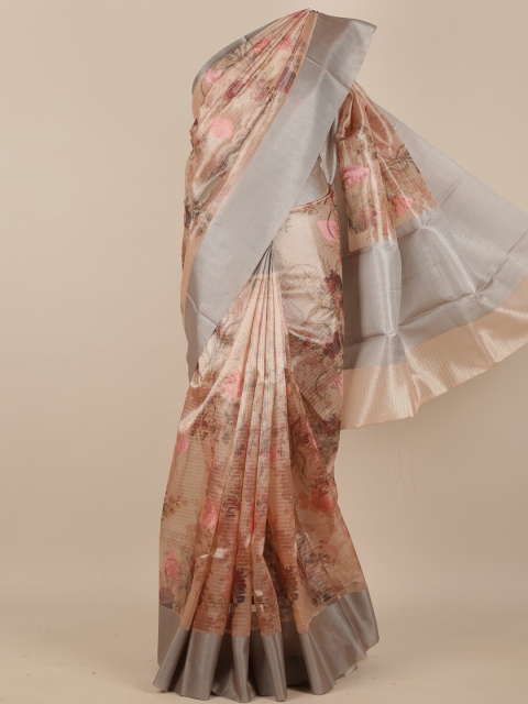

Pothys Peach-Coloured & Grey Floral Pure Silk Saree