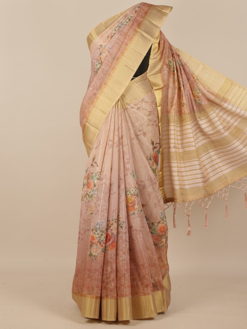 

Pothys Beige & Gold-Toned Floral Zari Pure Silk Saree