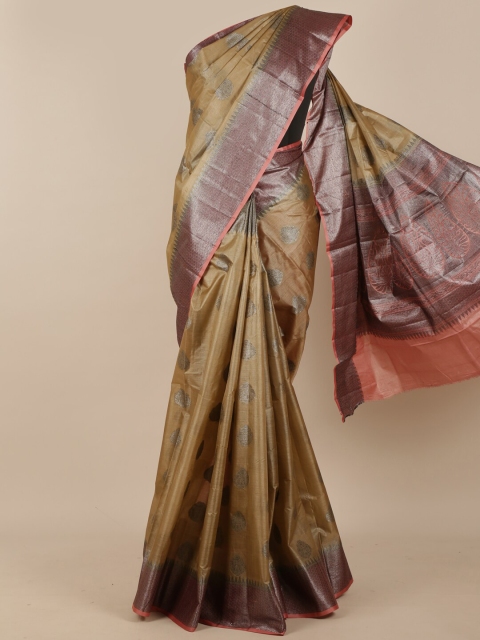 

Pothys Brown & Pink Ethnic Motifs Zari Pure Silk Tussar Saree