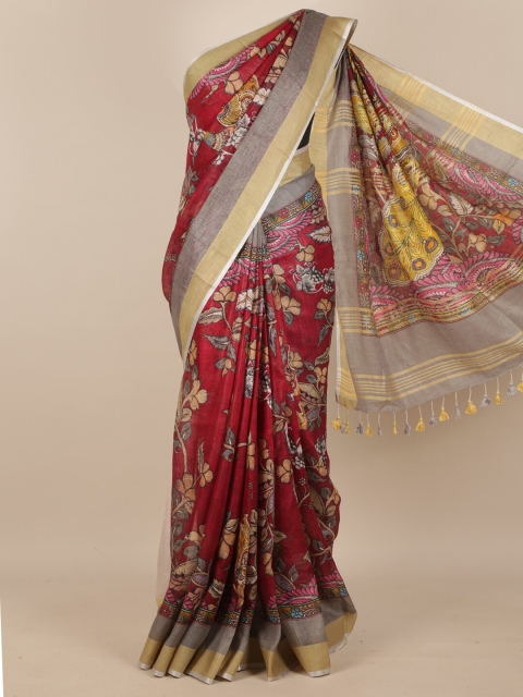 

Pothys Maroon & Grey Floral Zari Pure Silk Saree