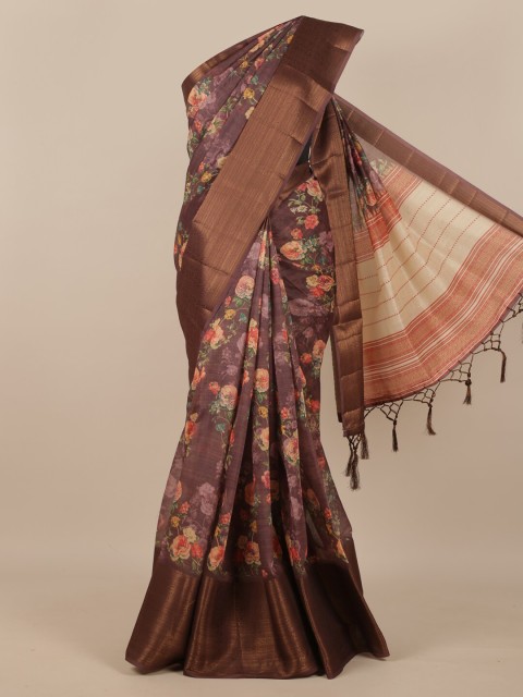 

Pothys Brown & Yellow Floral Pure Silk Saree