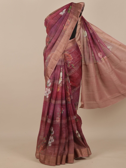 

Pothys Purple & Green Floral Printed Pure Phulkari Silk Saree