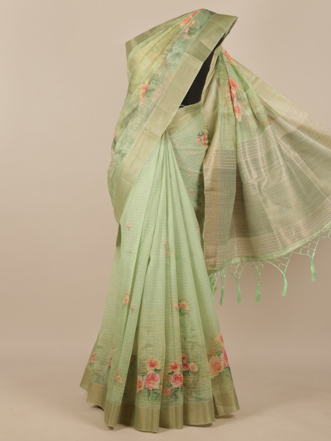 

Pothys Green & Gold-Coloured Floral Printed Phulkari Pure Silk Saree