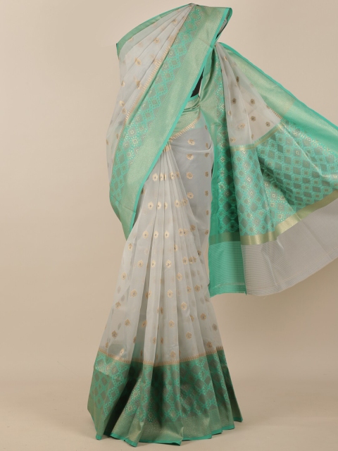 

Pothys Grey & Green Ethnic Motifs Woven Design Zari Pure Kosa Silk Saree